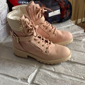 GBG Los Angeles Pink Combat Boots with Gold Accents